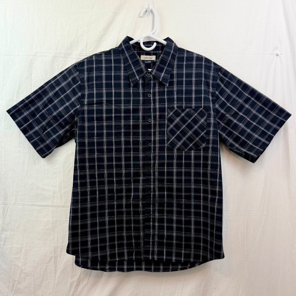 Anchor Blue Short Sleeve Button Down Shirt Men XL Black White Checkered